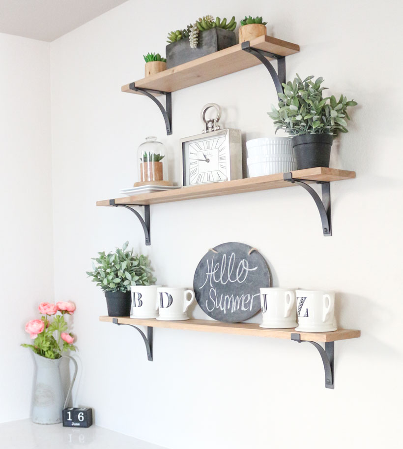 Rustic Farmhouse Shelves - IKEA faux greenery - Neutral Shelf Decor - 1111 Light Lane (1 of 1)