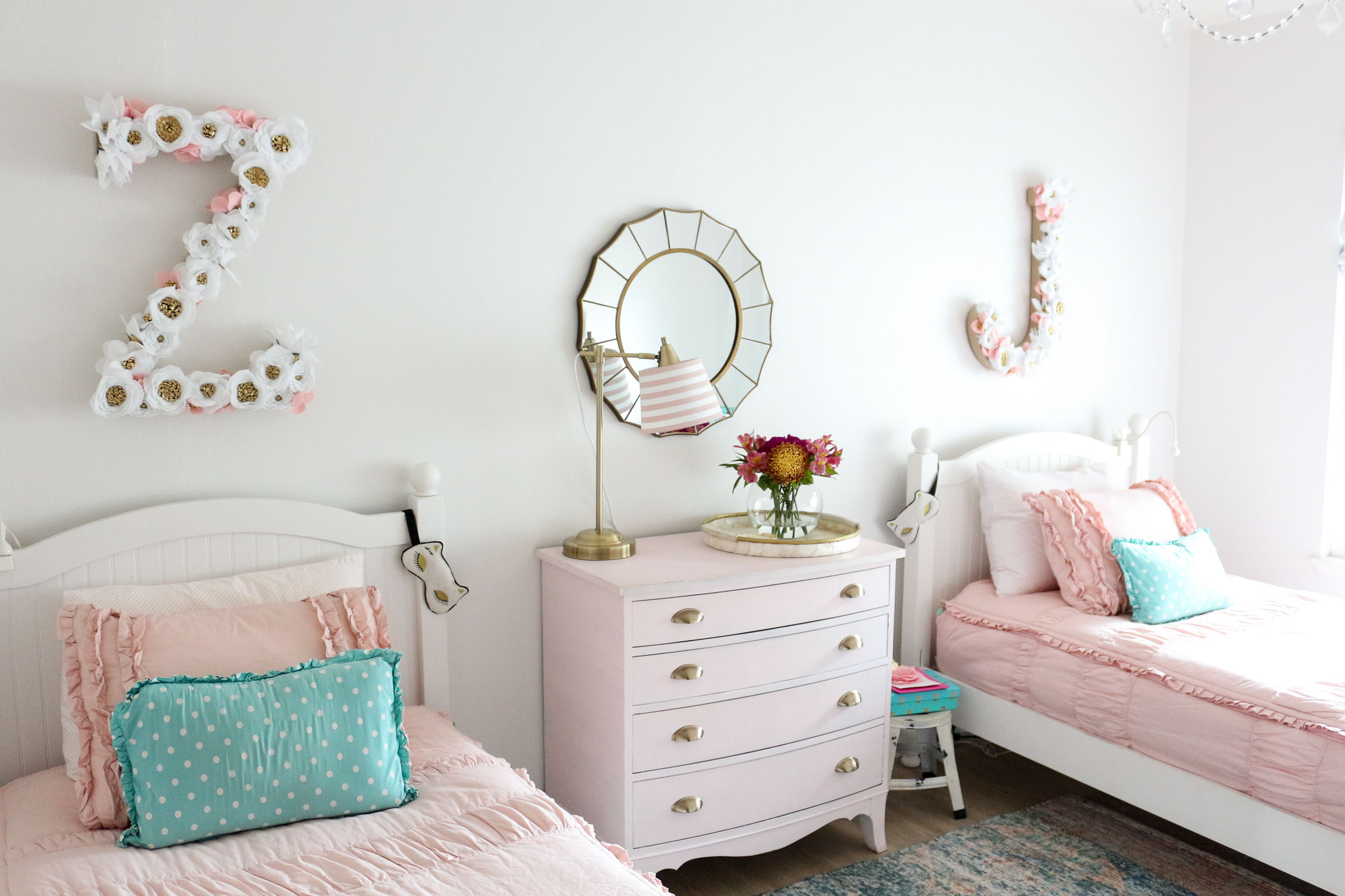 Girls Shared Bedroom: Why We Love Our Blush Pink Ruffle Bedding from Beddy's