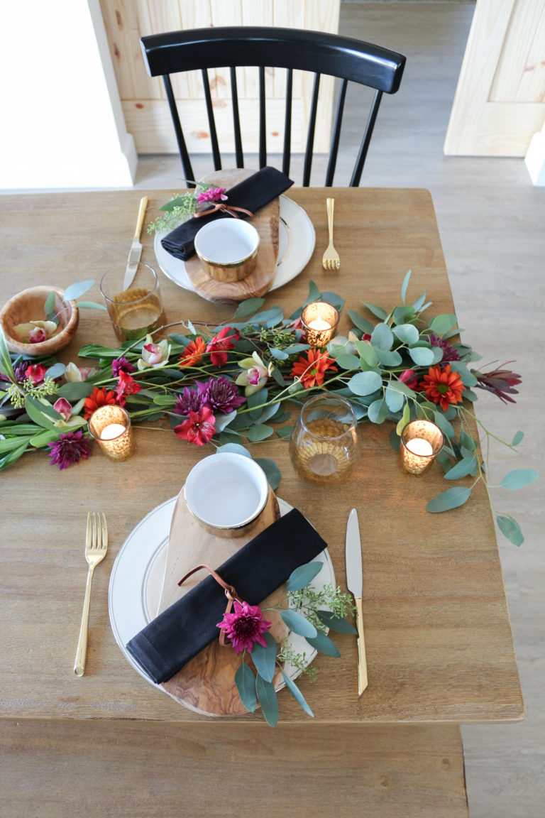 Eucalyptus and Flower Garland Holiday Tablescape