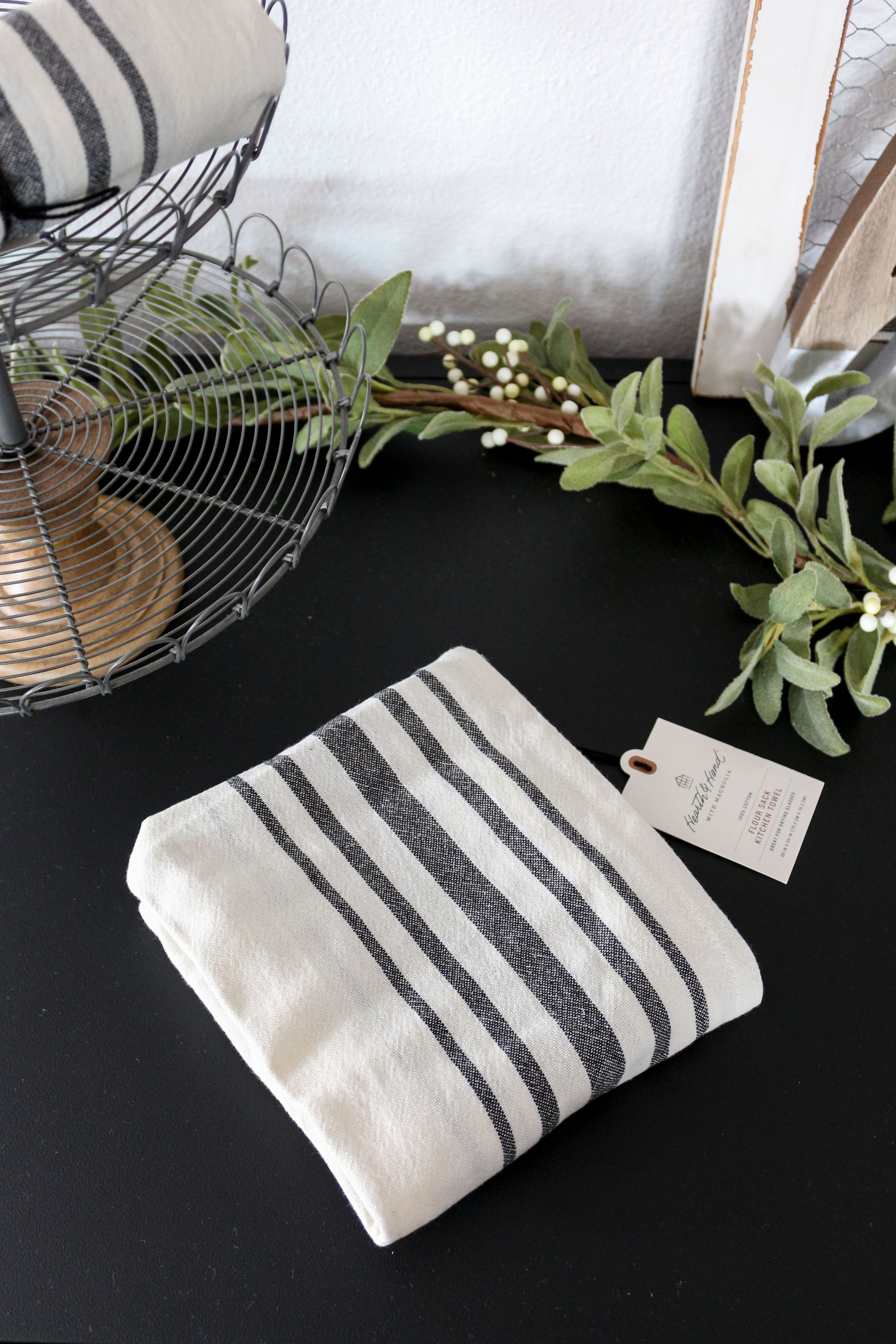 Hearth And Hand Embroidered Black White Hand Towel