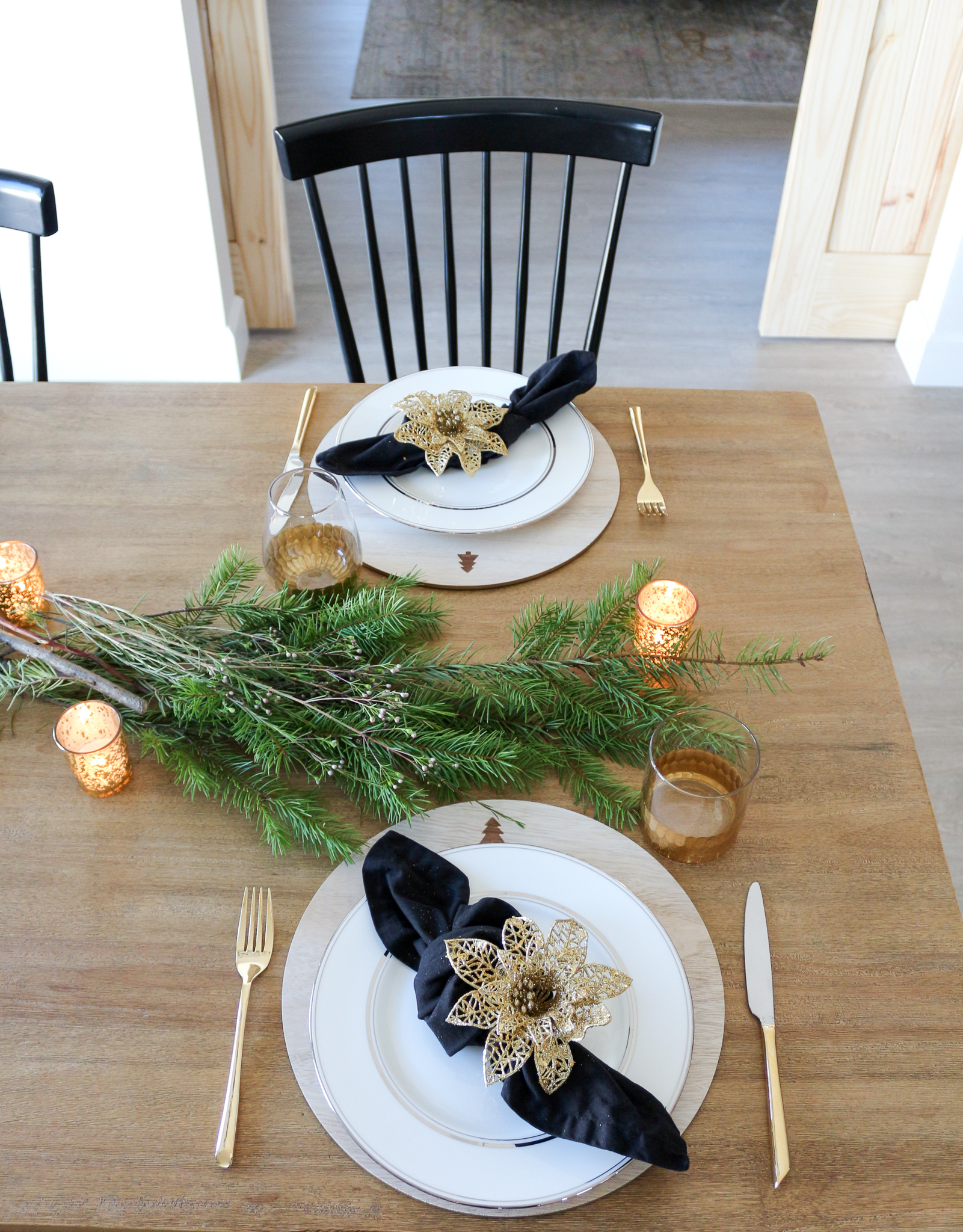 Simple Modern Black and Gold Christmas Tablescapes - Home with Holliday