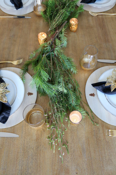 Rustic Elegant Black and Gold Christmas Tablescape