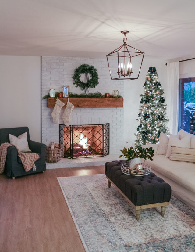 Modern Farmhouse Christmas Living Room with Navy + Copper + Rose Gold ...