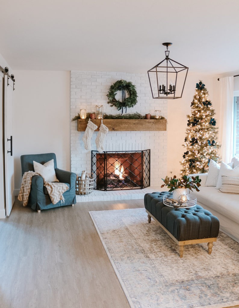 Modern Farmhouse Christmas Living Room with Navy + Copper + Rose Gold ...