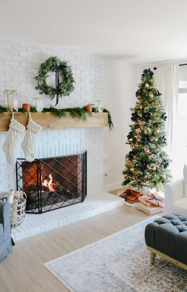 Modern Farmhouse Christmas Living Room with Navy + Copper + Rose Gold ...