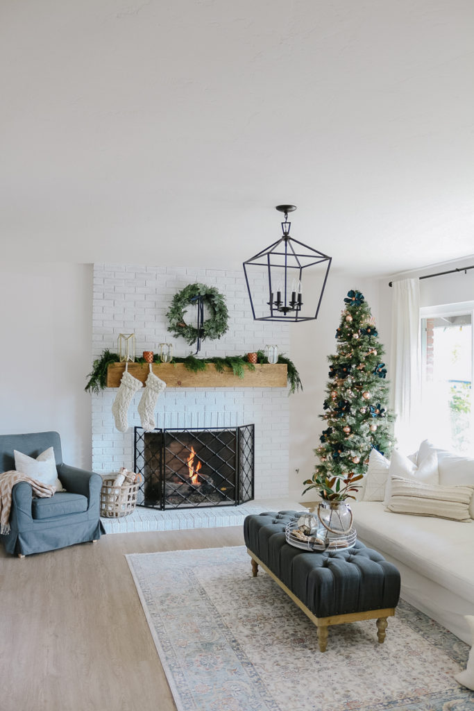 Modern Farmhouse Christmas Living Room with Navy + Copper + Rose Gold ...