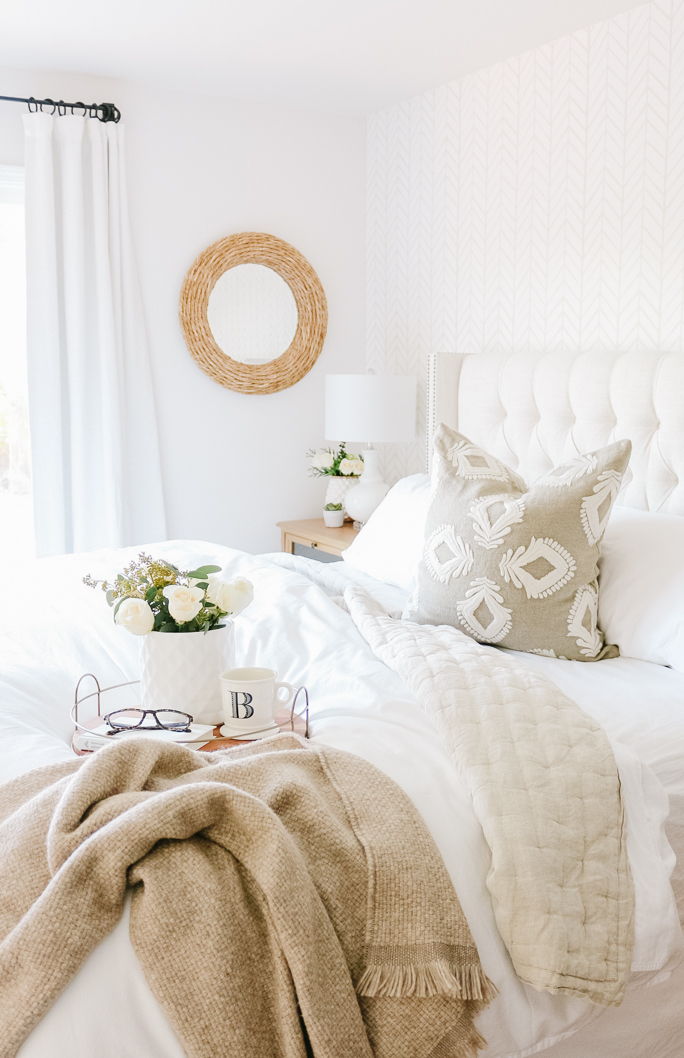 Neutral + Cozy Master Bedroom with Wallpaper: The Reveal