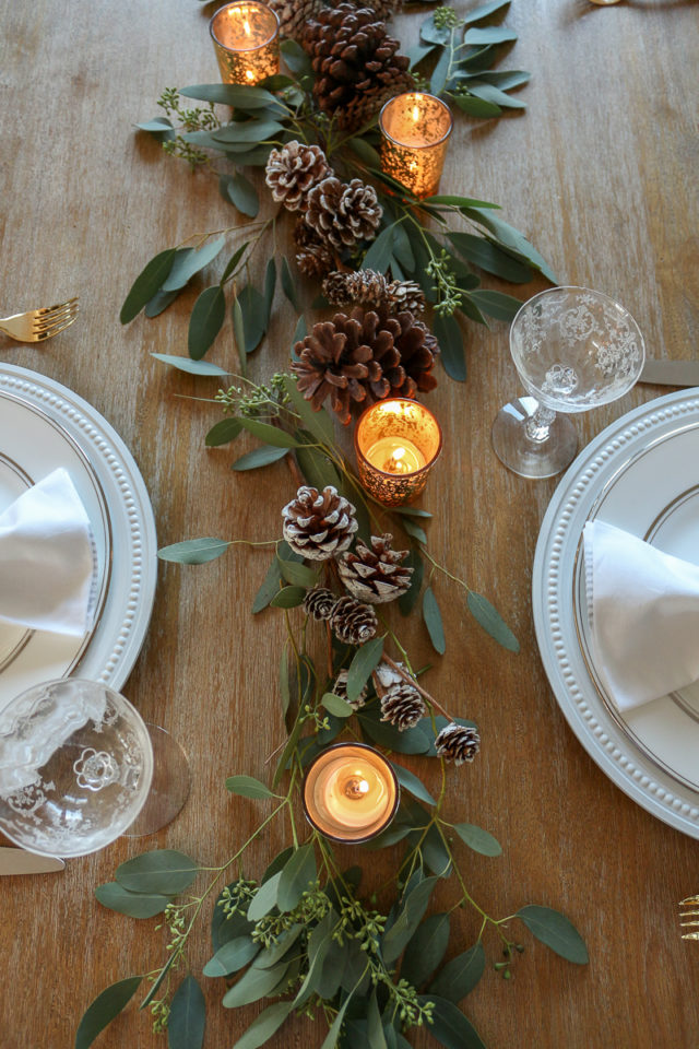 Pine Cone + Eucalyptus Garland Holiday Tablescape - 1111 Light Lane