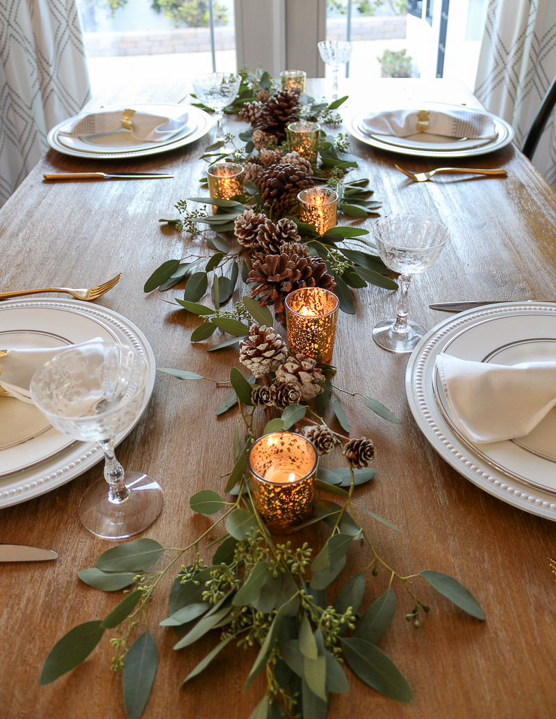 Pine Cone + Eucalyptus Garland Holiday Tablescape - 1111 Light Lane