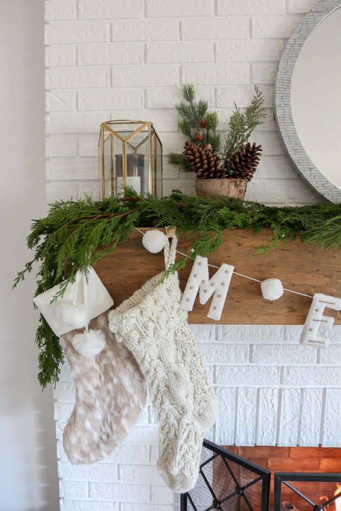 Holiday Mantel White Brick Fireplace